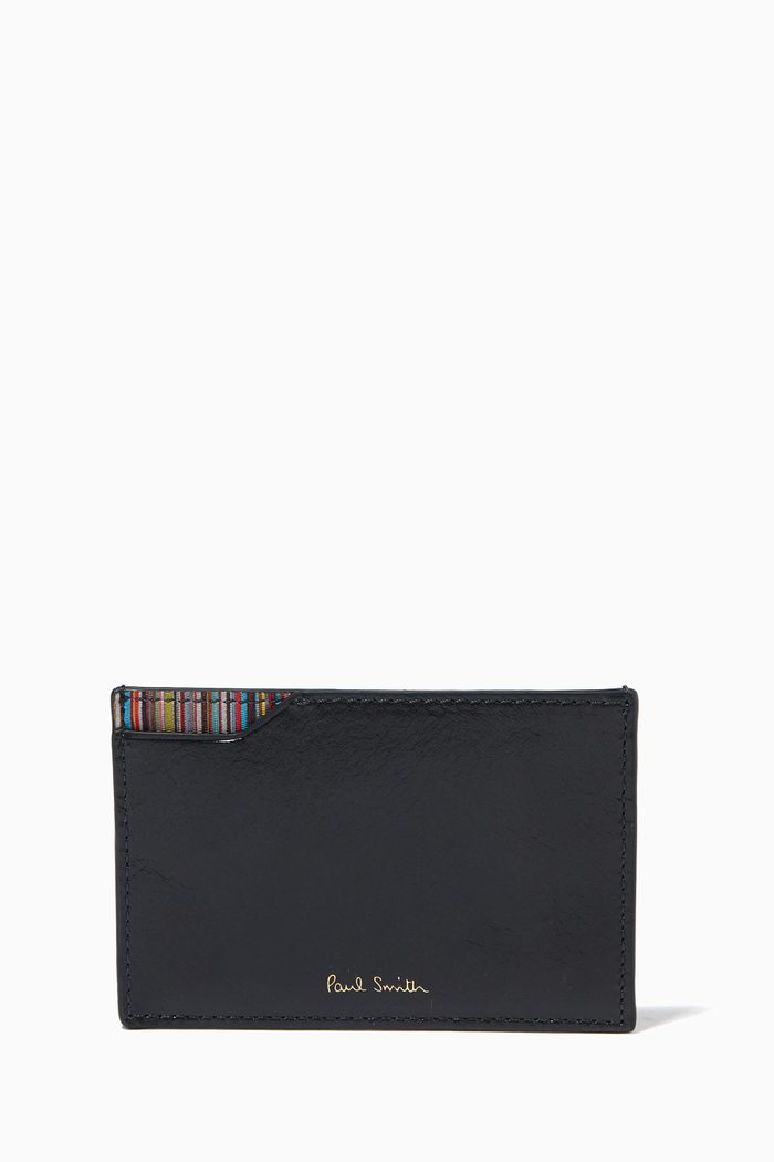 

Signature Stripe Card Holder in Leather, Grey