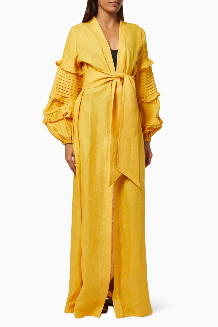 

Helena Long Kimono in Linen, Yellow