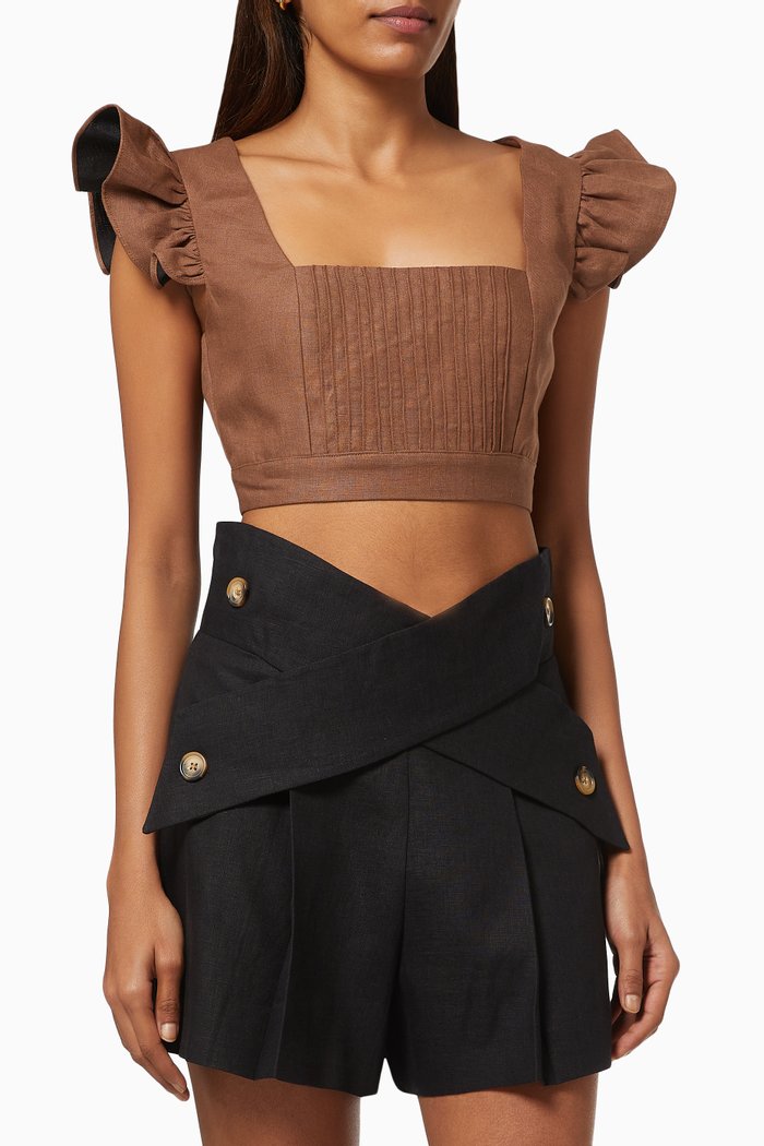 

Lily Blouse in Linen, Brown