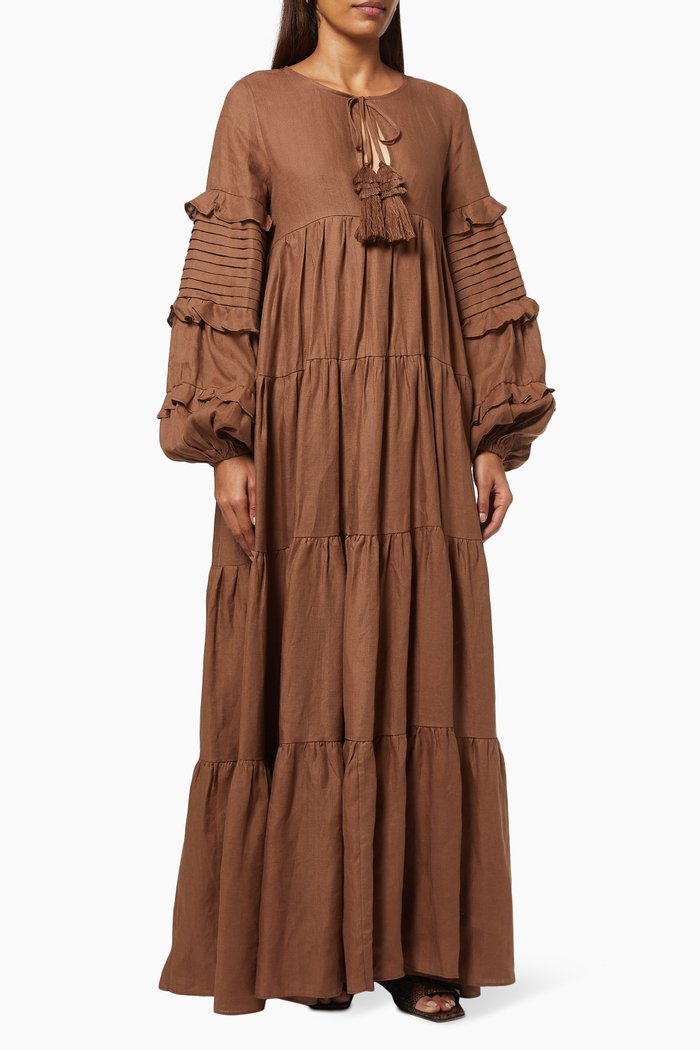 

Delilah Dress in Linen, Brown