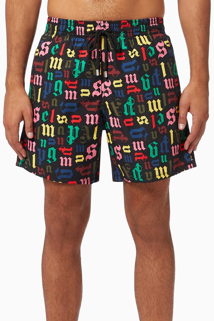 

x Vilebrequin Monogram Print Swimshorts in Nylon, Black