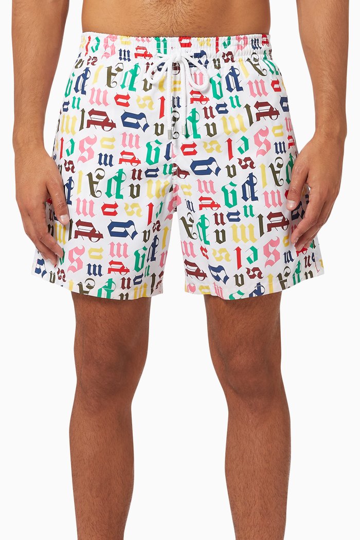 

x Vilebrequin Monogram Print Swimshorts in Nylon, White