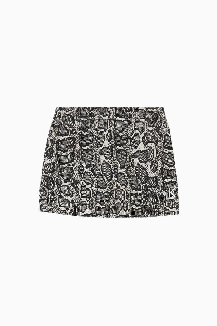 

Snake Print Mini Skirt in Stretch Blend, Black