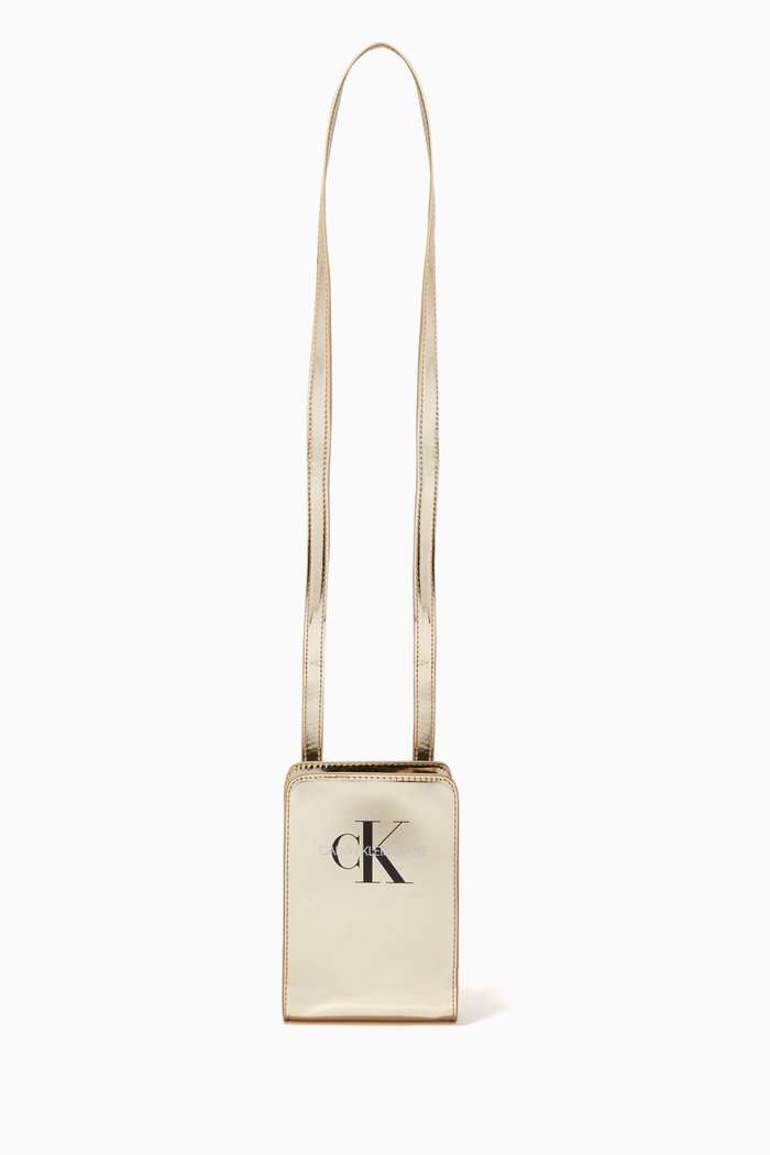 

CK Monogram Pouch Bag in Faux Metallic Leather, Gold