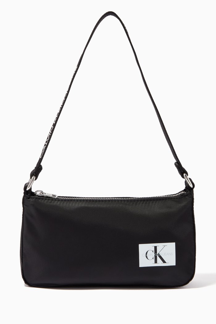 

CK Logo Strap Shoulder Bag in Nylon, Black