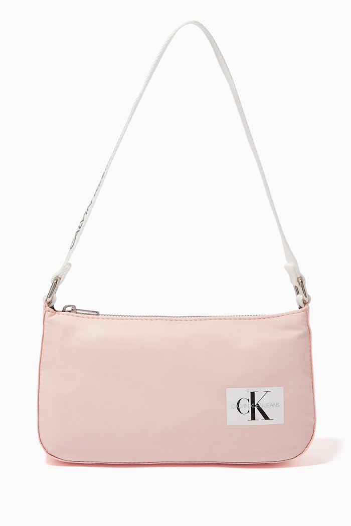 

CK Logo Strap Shoulder Bag in Nylon, Pink