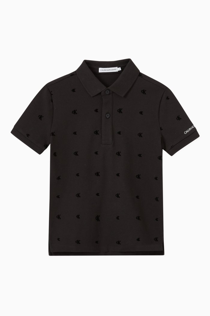 Logo Polo Shirt in Pique, Black