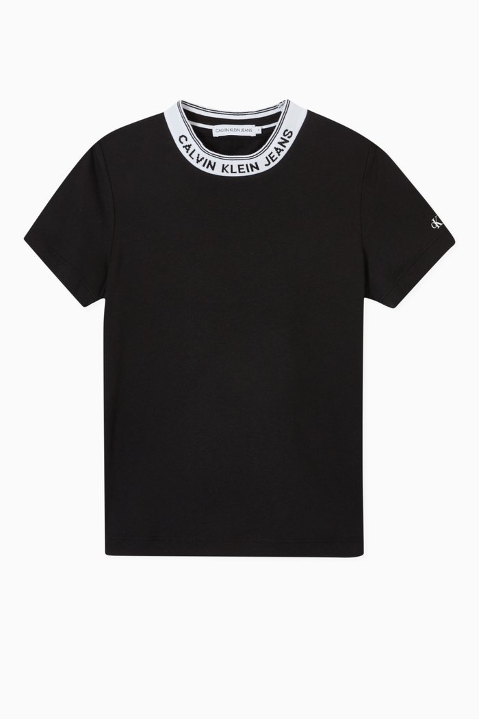 

Logo Collar T-shirt in Organic Cotton Jersey, Black