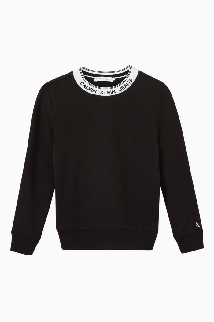 Logo Collar Sweatshirt in Organic Terry, Black