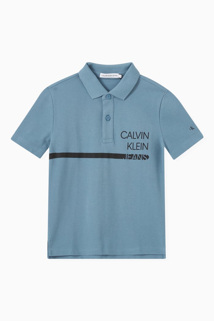 Spray Logo Polo Shirt in Pique, Blue