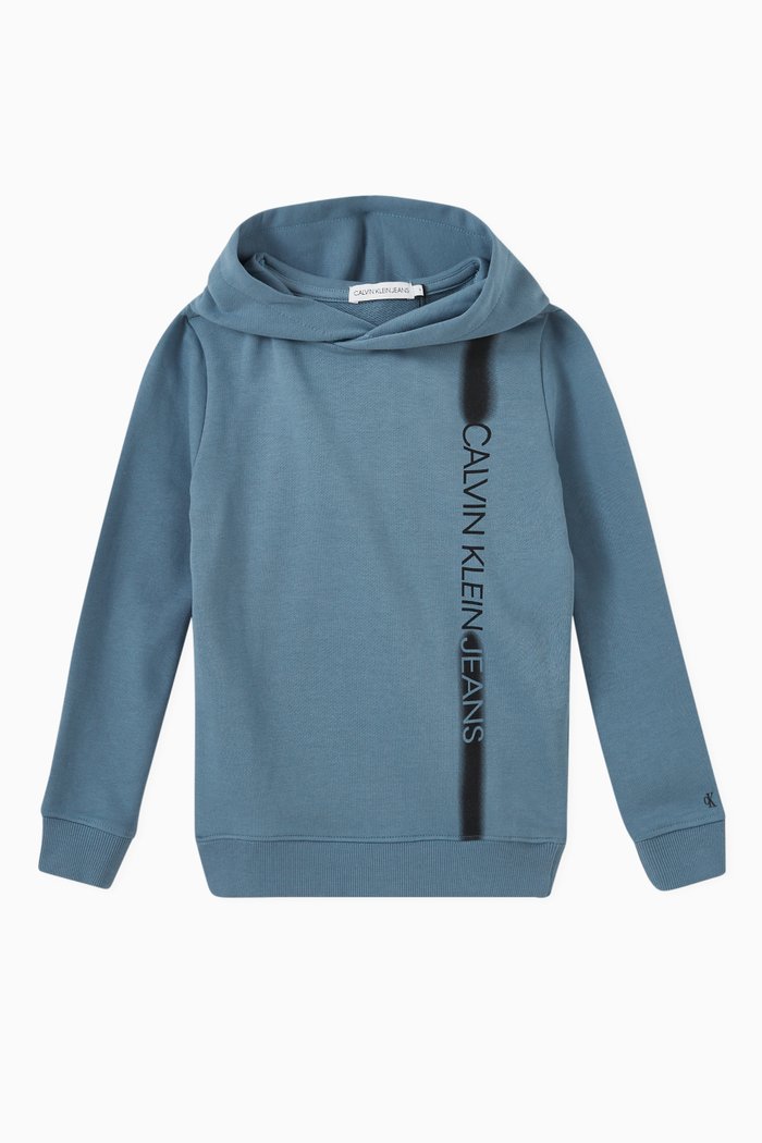 

Spray Logo Hoodie in Organic Fleece, Blue