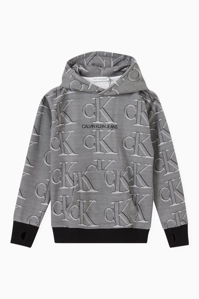 

Oversized All-Over Logo Hoodie in Blend Fleece, White