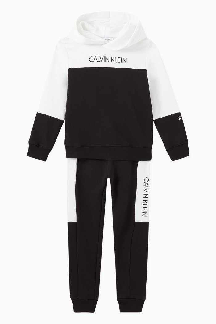 

CK Colour Block Hoodie & Sweatpants Set in Cotton Terry, Black