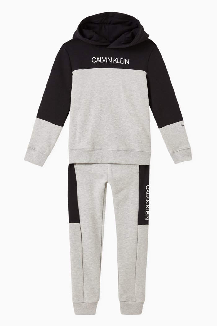 

CK Colour Block Hoodie & Sweatpants Set in Cotton Terry, Grey
