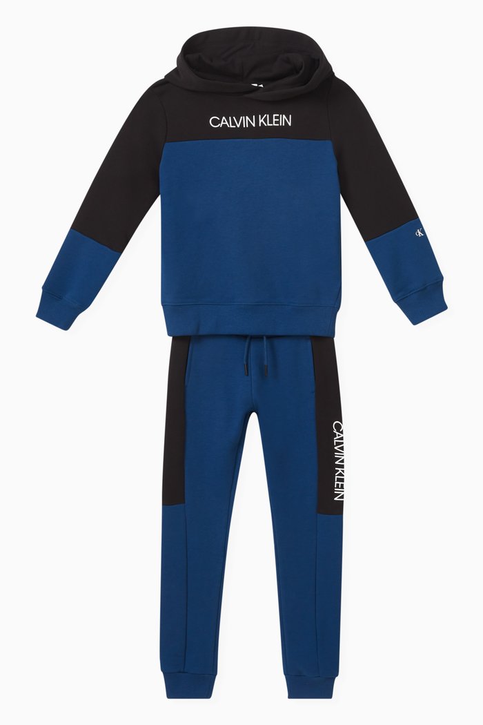 

CK Colour Block Hoodie & Sweatpants Set in Cotton Terry, Blue
