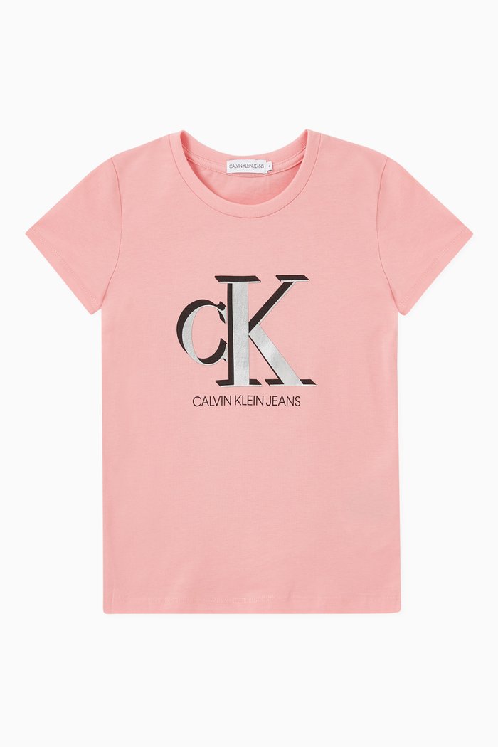 

CK Metallic Logo T-shirt in Cotton Jersey, Pink