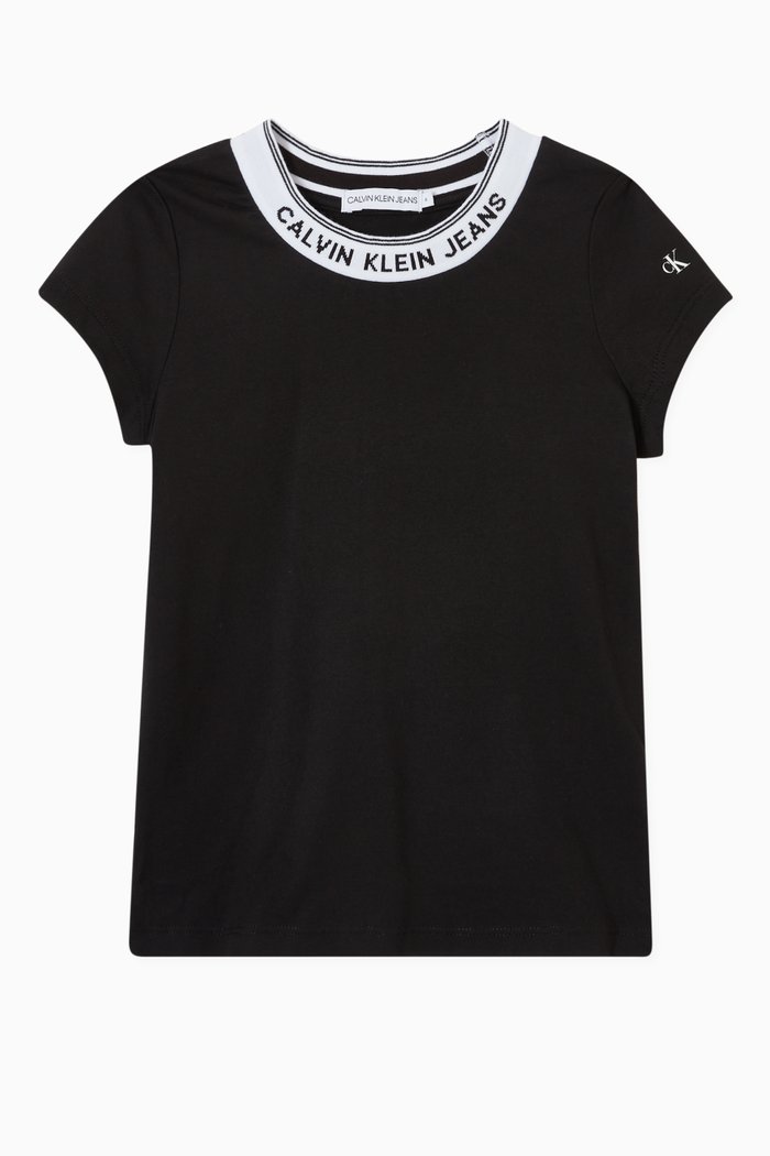 

Slim Logo Collar T-shirt in Organic Cotton Jersey, Black