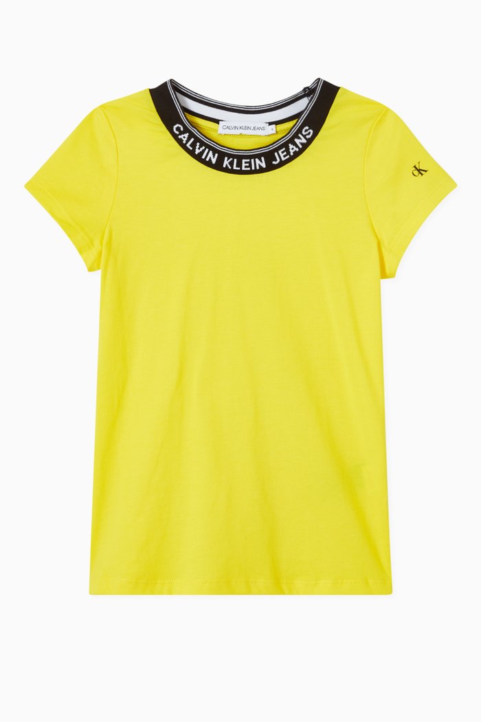 

Slim Logo Collar T-shirt in Organic Cotton Jersey, Yellow