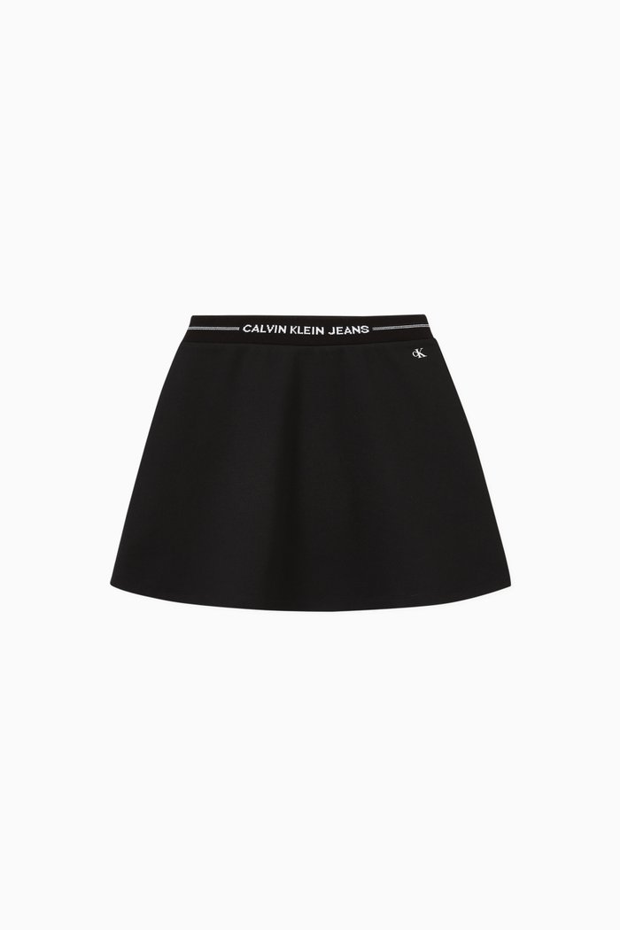 

Logo Waistband Mini Skirt in Punto Milano Jersey, Black