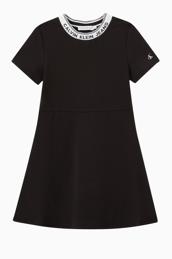 

CK Collar Skater Dress in Cotton-blend Knit, Black
