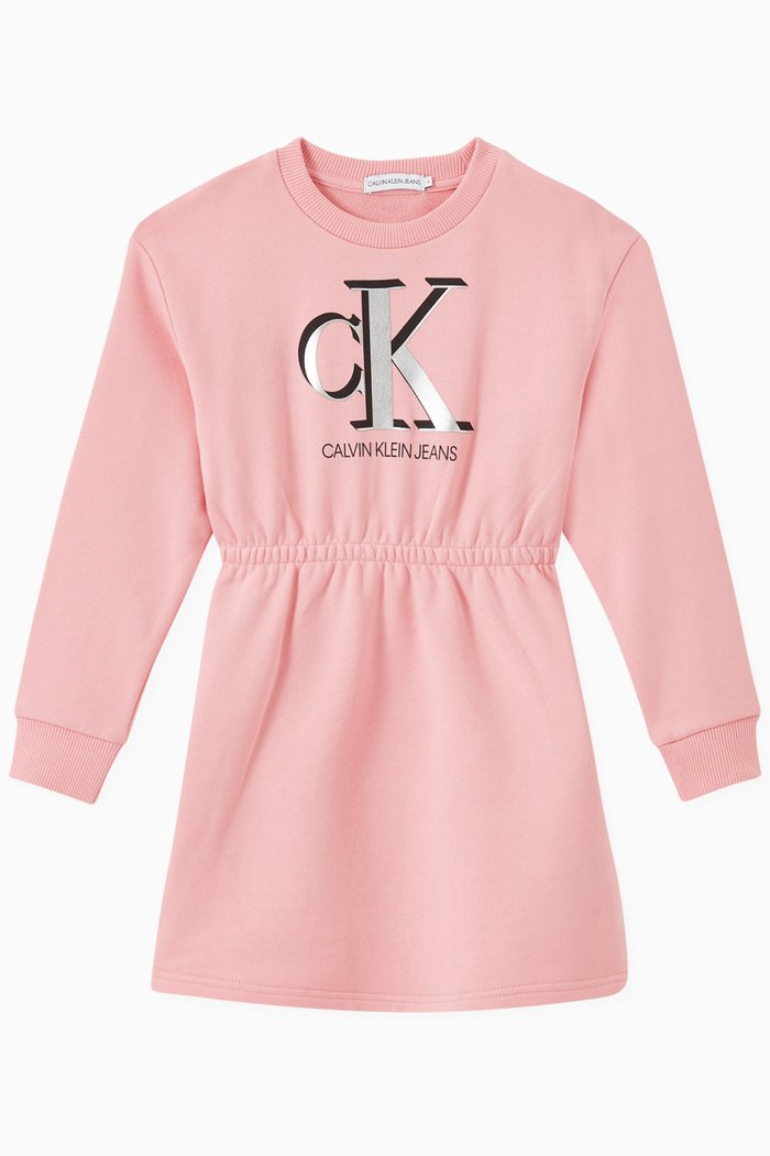 

CK Monogram Sweatshirt Dress in Cotton Terry, Pink