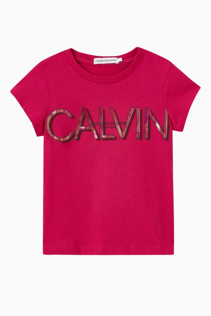 

CK Logo Cropped T-shirt in Jersey, Pink