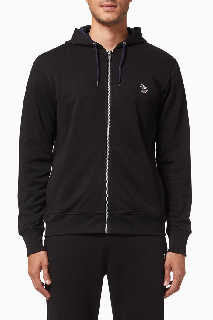 

Zebra Logo Zip Hoodie in Organic Cotton, Black