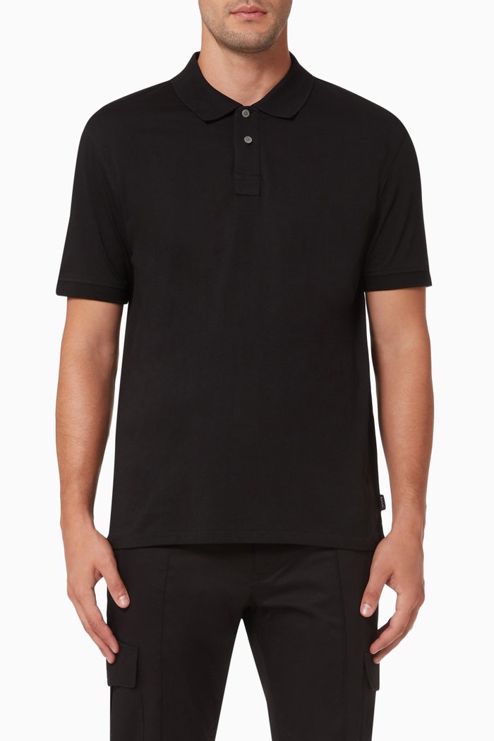 

Regular Fit Polo Shirt in Organic Cotton Piqué, Black
