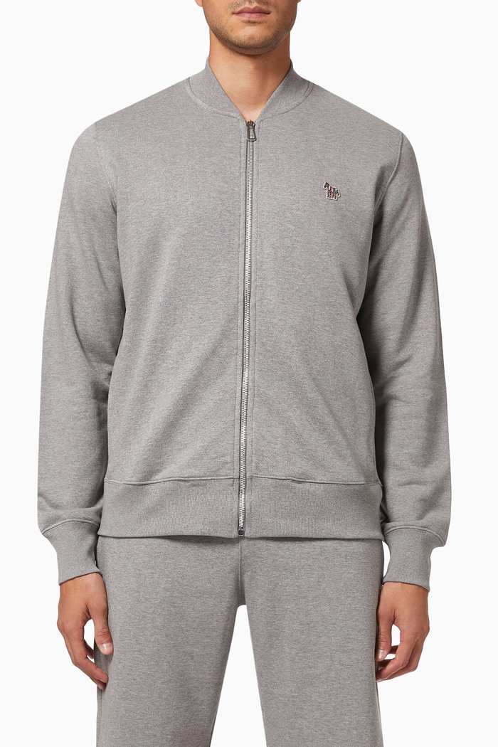 

Zebra Logo Bomber Jacket in Organic Cotton Knit, Grey