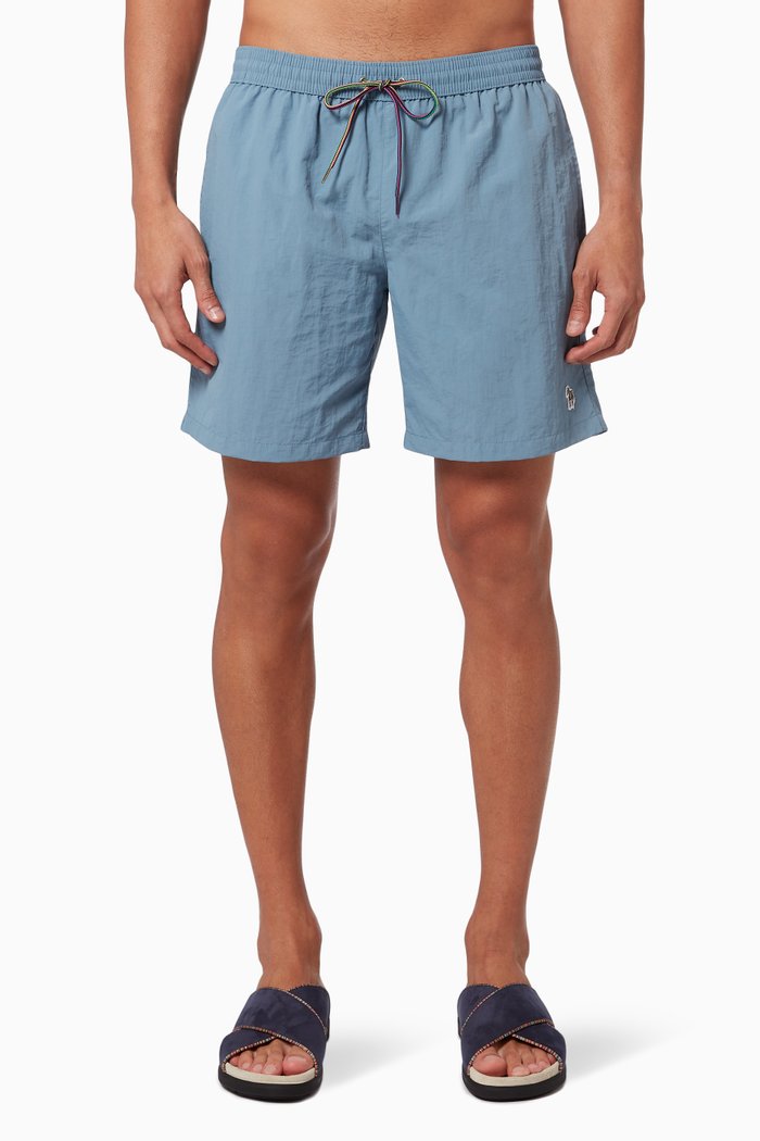 

Zebra Logo Swim Shorts in Technical Fabric, Blue