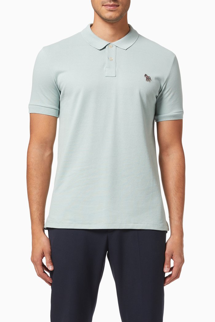 

Zebra Logo Slim-Fit Polo Shirt in Organic Cotton Piqué, Green