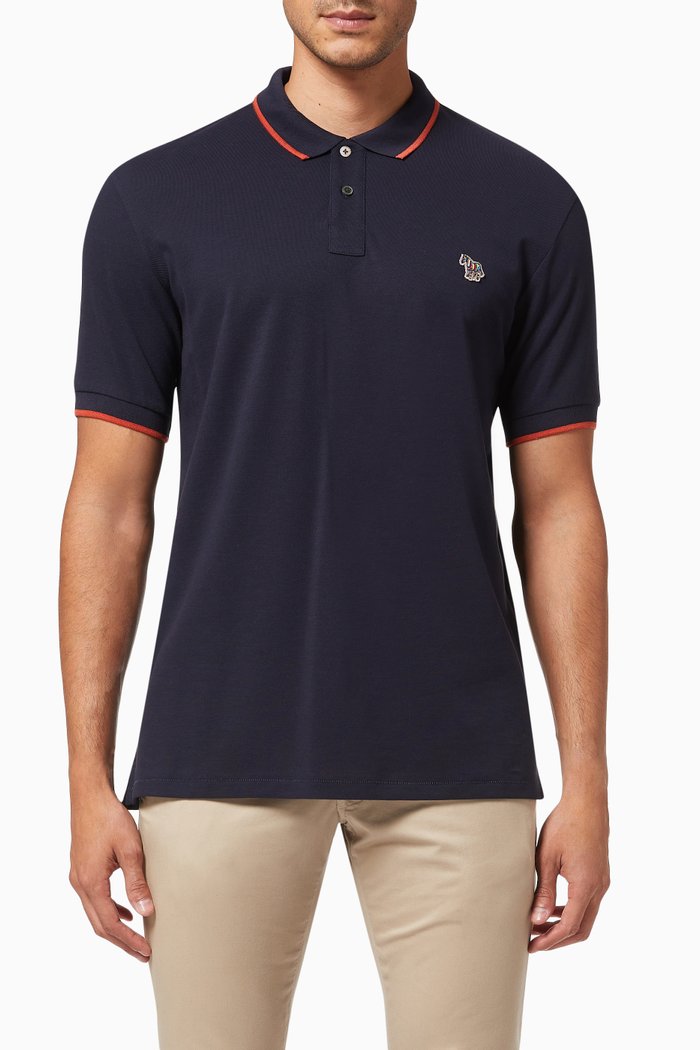 

Zebra Logo Slim-Fit Polo Shirt in Organic Cotton Piqué, Blue