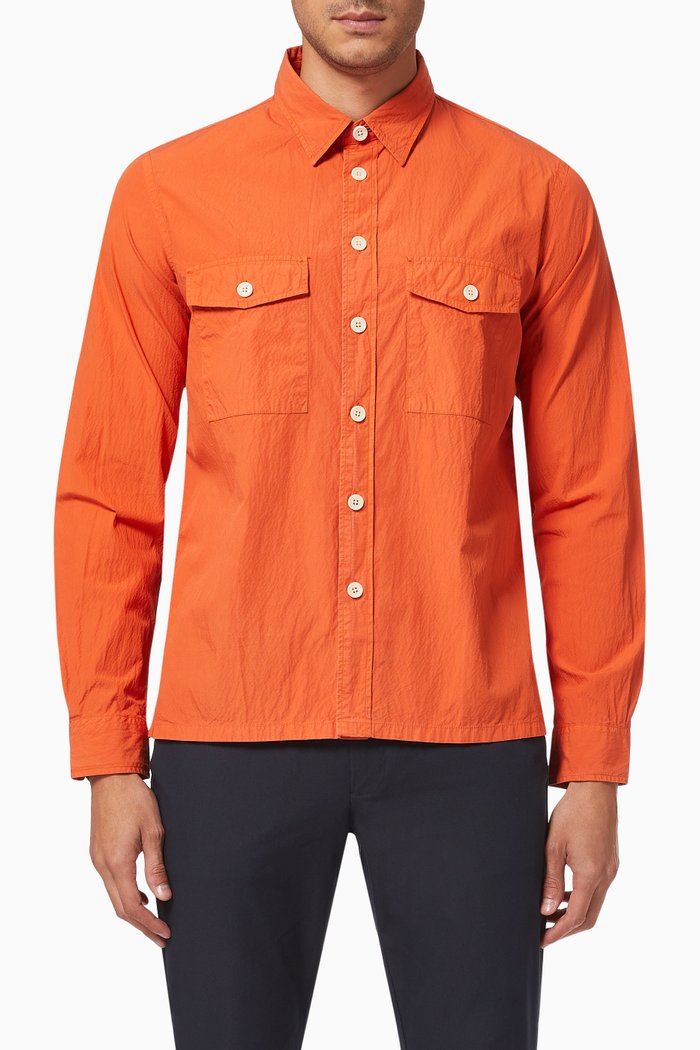 

Seersucker Shirt in Stretch Cotton, Orange