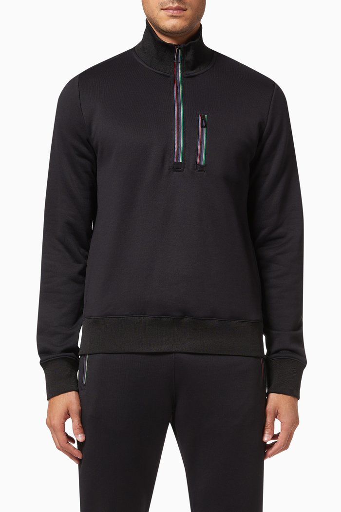 

Signature Stripe Zip Top Sweatshirt in Cotton, Black