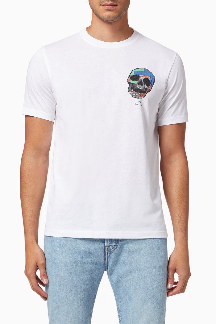 

Skull Print T-shirt in Organic Cotton, White
