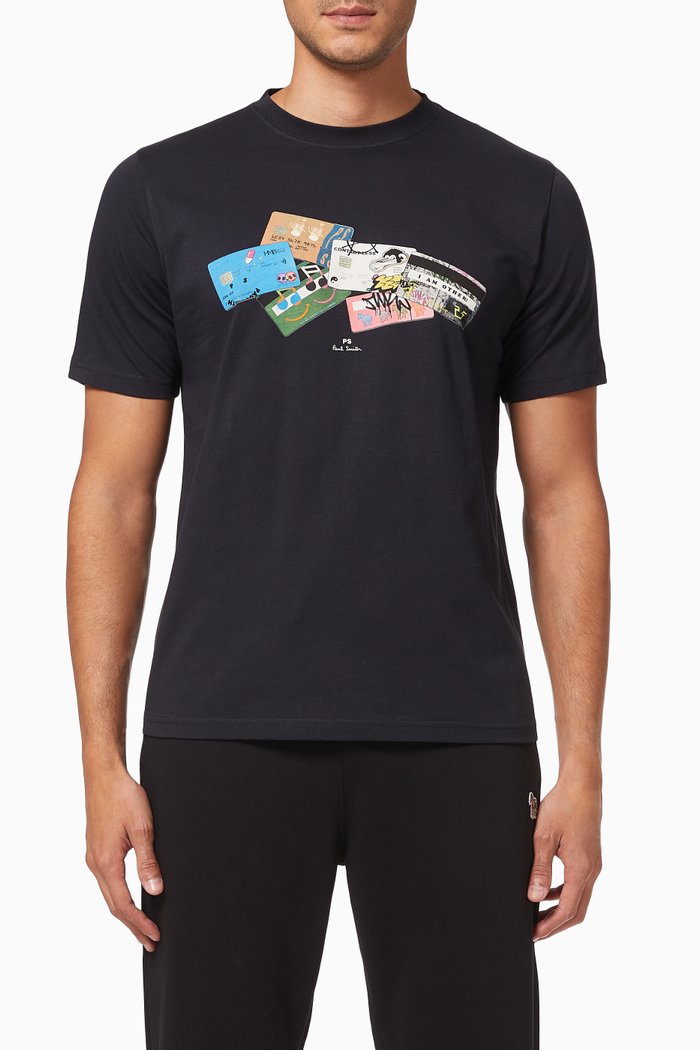 

Credit Cards Print T-shirt in Organic Cotton, Blue