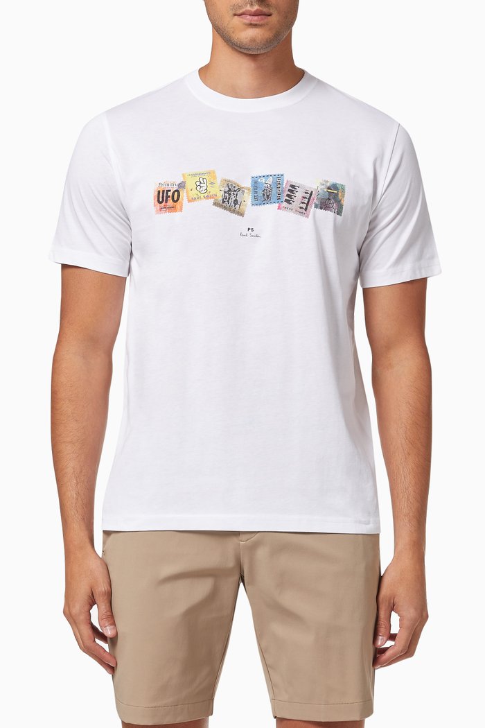 

Stamps Print T-shirt in Organic Cotton, White