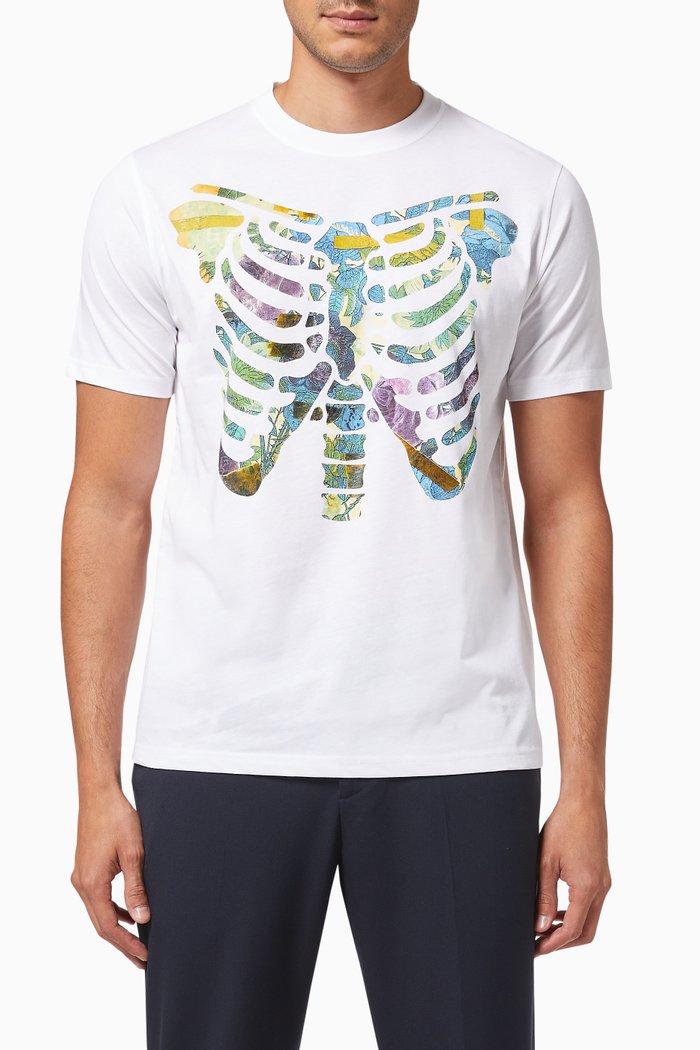 

Floral Ribs Print T-shirt in Organic Cotton, White