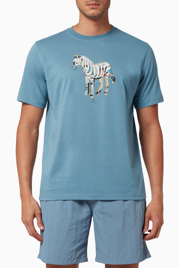 

Zebra Print T-shirt in Organic Cotton Jersey, Blue