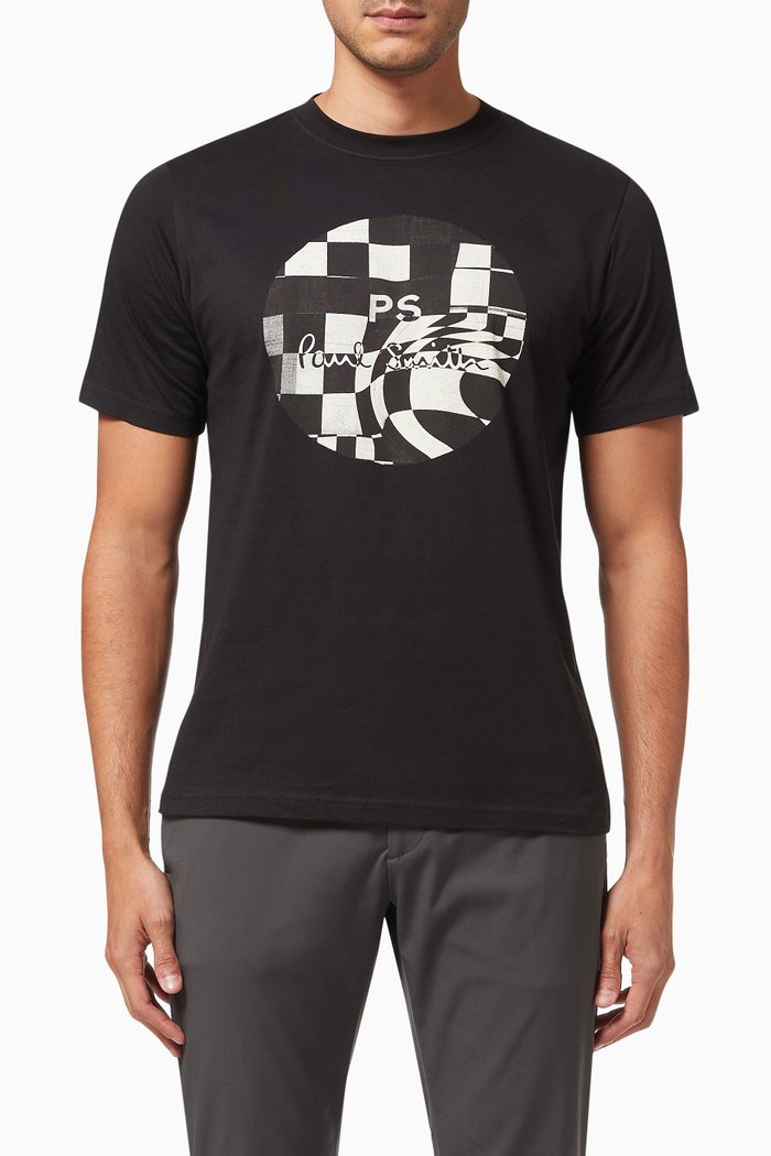 

Chequered Circle T-shirt in Organic Cotton, Black