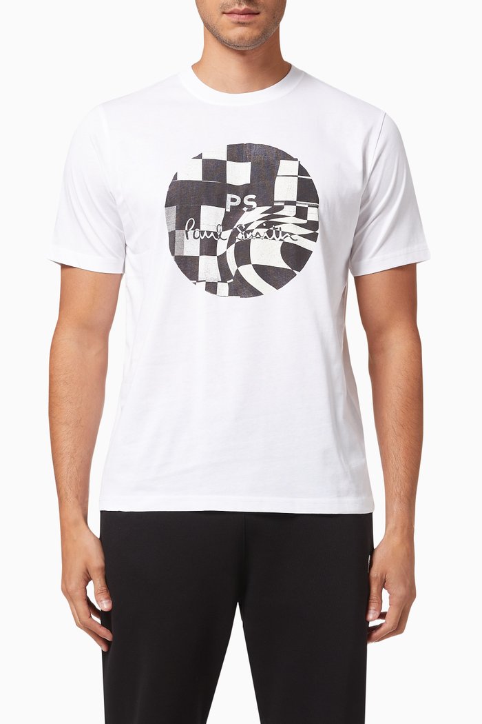 

Chequered Circle T-shirt in Organic Cotton, White