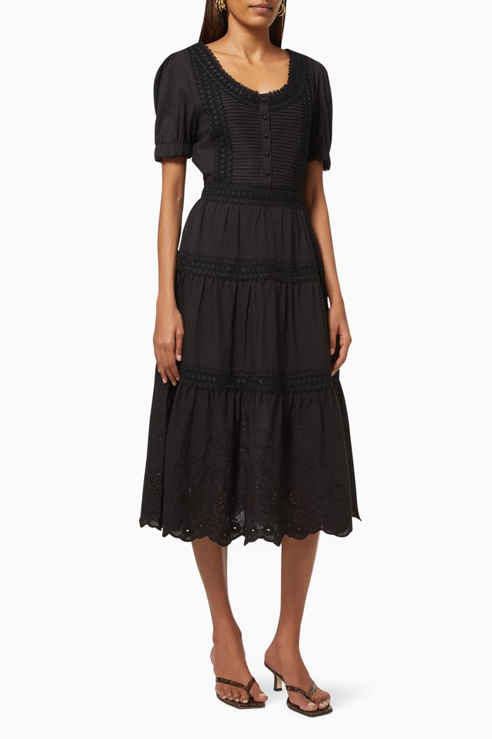 

Isabella Midi Dress in Cotton, Black