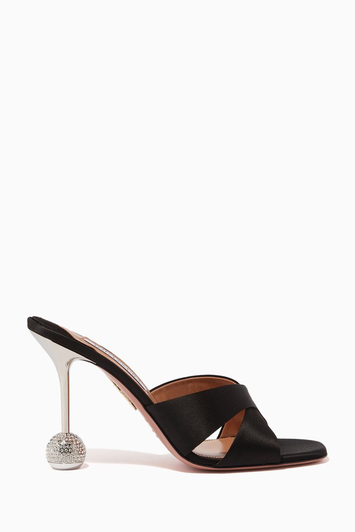 

Yes Darling 95mm Mule Heels in Satin, Green