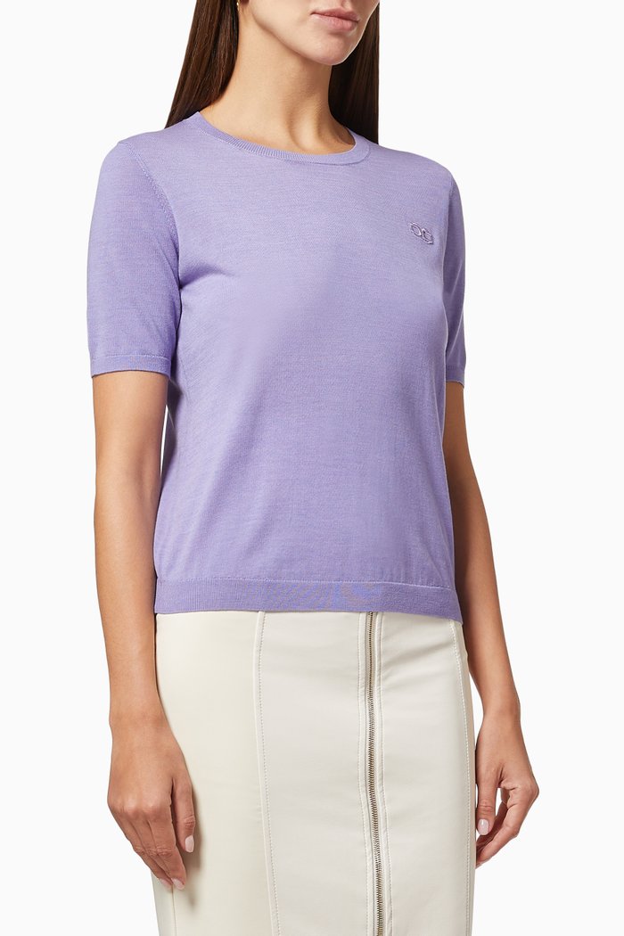 

Embroidered Logo Knit Top, Purple