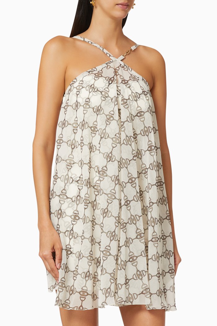 

Mini Dress in Horsebit Viscose Jersey & Chiffon, White