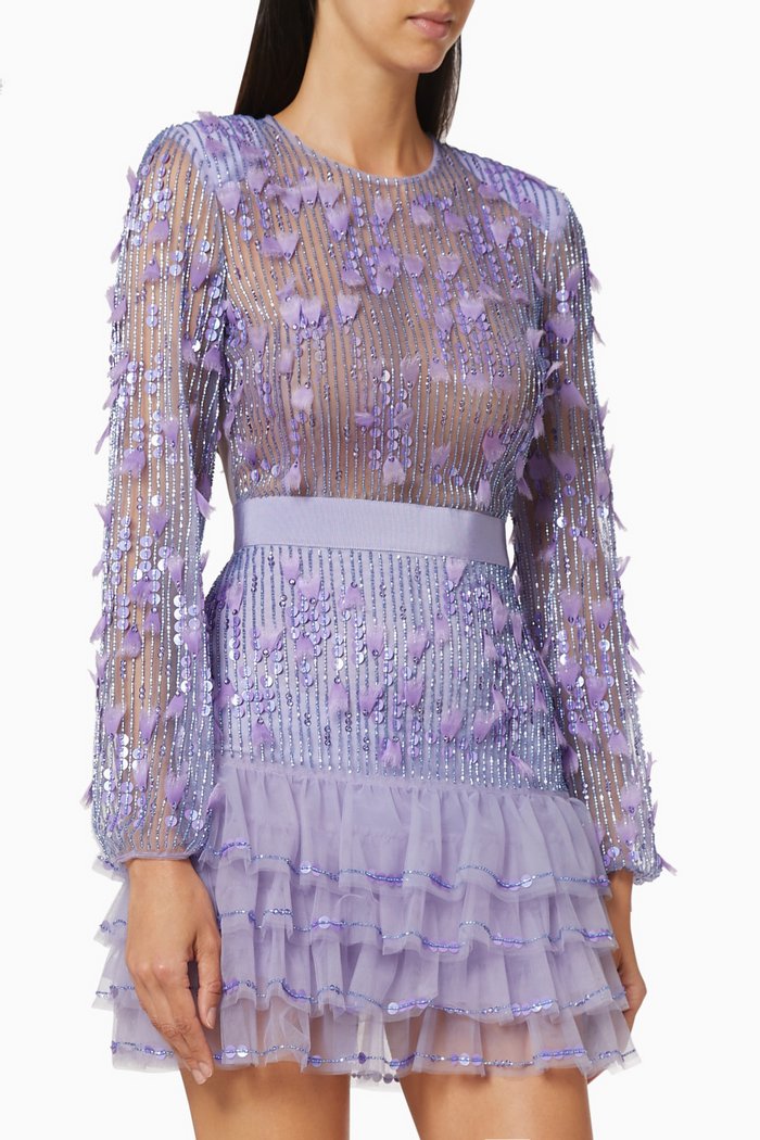 

Mini Dress in Sequin Bead Tulle, Purple