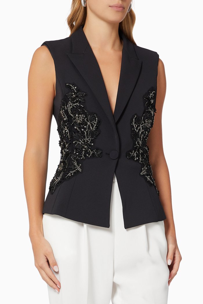 

Sleeveless Jacket in Crêpe, Black