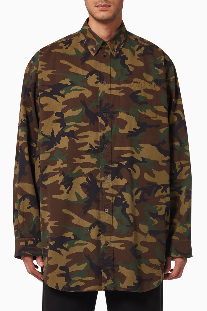 

One Size Fit Shirt in Camo Cotton Drill, Green