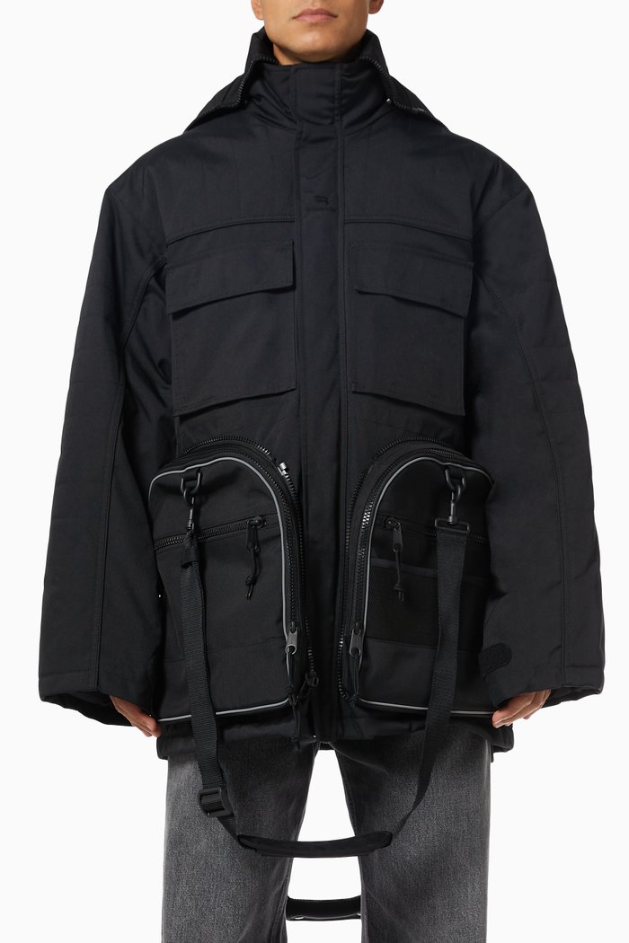 

Transformer Gym Bag Parka in Nylon Canvas, Black