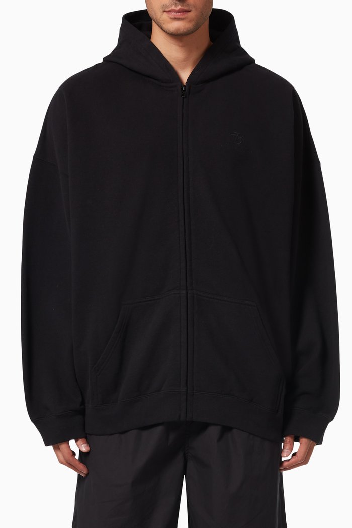 

Resort Large Fit Zip-up Hoodie in Organic Heavy Fleece, Black